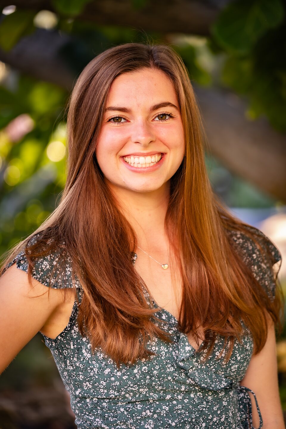 Senior portrait beneath a tree in warm afternoon light